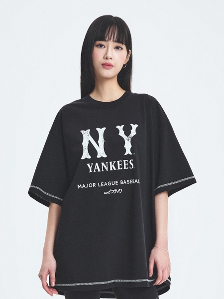 Áo Thun MLB Basic Coopers Logo Mega Overfit Functional Short Sleeve T-Shirt New York Yankees Black