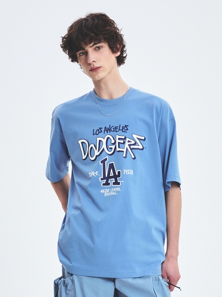 Áo Thun MLB Basic Big Logo Mega Overfit Functional Short Sleeve T-Shirt LA Dodgers Blue