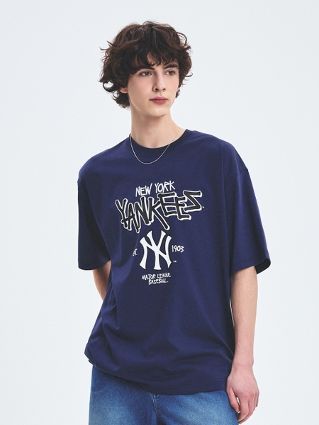Áo Thun MLB Basic Big Logo Mega Overfit Functional Short Sleeve T-Shirt New York Yankees Navy