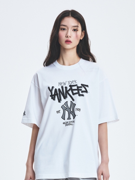 Áo Thun MLB Basic Big Logo Mega Overfit Functional Short Sleeve T-Shirt New York Yankees White