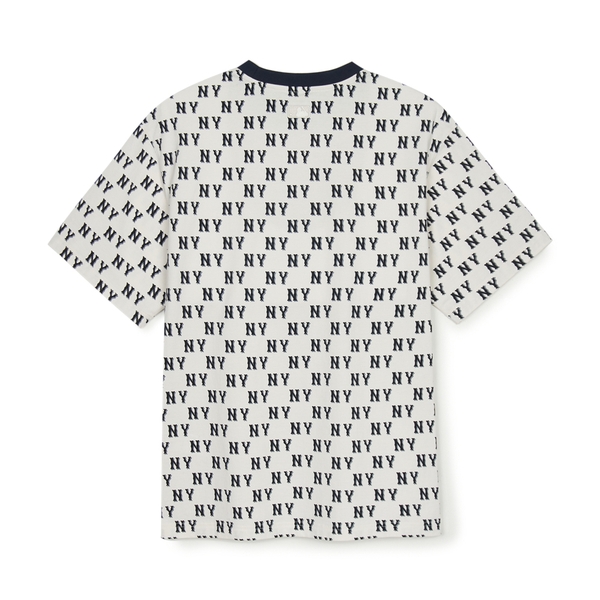 Áo Thun MLB Classic Mono Sporty Full-Panel Pattern Overfit Short-Sleeve T-Shirt New York Yankees Cream