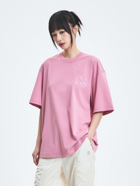 Áo Thun MLB Denim-like Mono Big Lux Short Sleeve T-shirt New York Yankees Pink