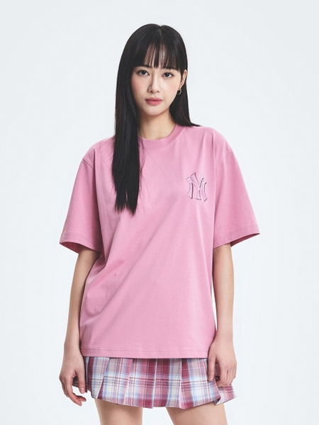 Áo Thun MLB Denim-like Monotive Overfit Short Sleeve T-shirt New York Yankees Pink