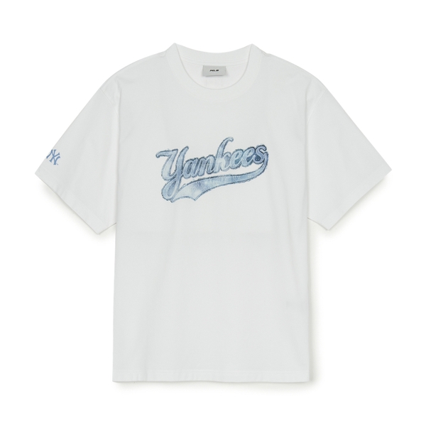 Áo Thun MLB Denim-like Big Lux Overfit Short Sleeve T-shirt New York Yankees White