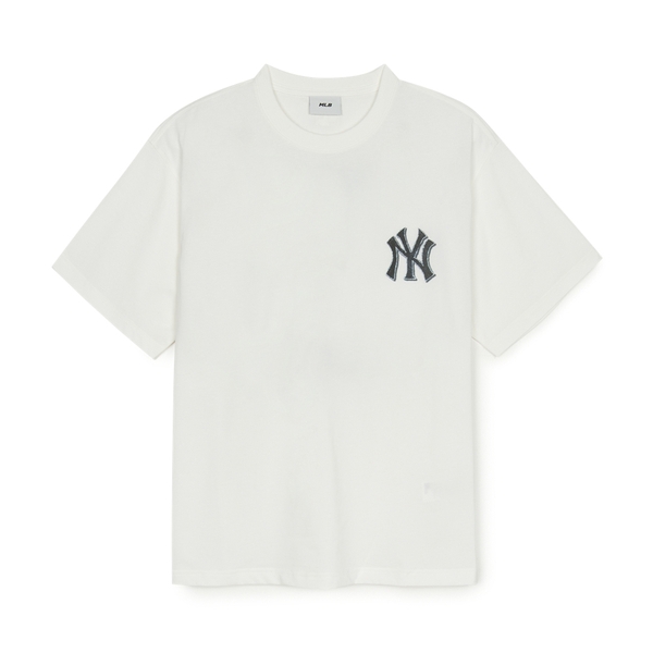Áo Thun MLB Denim-like Monotive Overfit Short Sleeve T-shirt New York Yankees Ivory