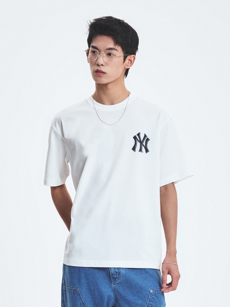 Áo Thun MLB Denim-like Monotive Overfit Short Sleeve T-shirt New York Yankees Ivory