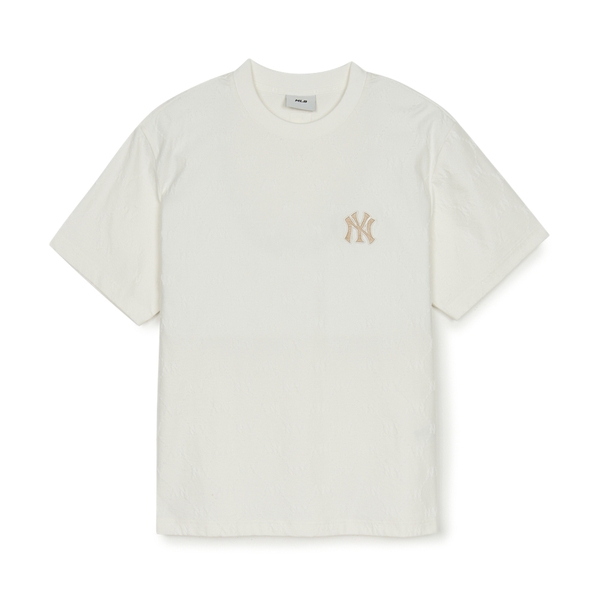 Áo Thun MLB Dia Mono Tonton Jacquard Overfit Short Sleeve T-Shirt New York Yankees Ivory