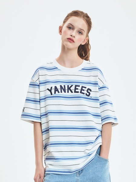 Áo Thun MLB Varsity Stripe Overfit Short Sleeve T-Shirt New York Yankees Ivory