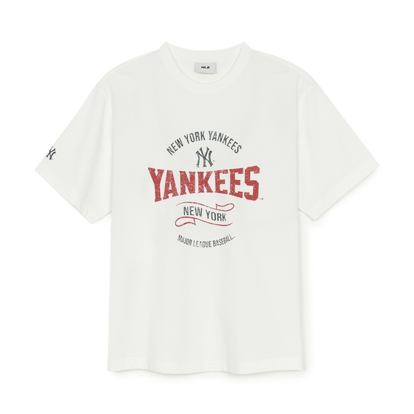 Áo Thun MLB Varsity Vintage Color Graphic Overfit Short Sleeve T-Shirt New York Yankees Ivory
