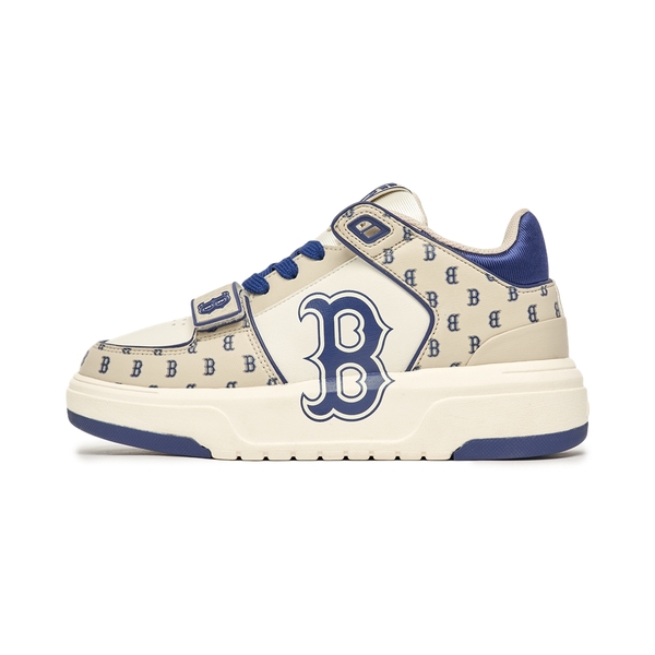 Giày MLB Cổ Cao Korea Chunky Liner Mid Classic Monogram Boston Red Sox L.Beige