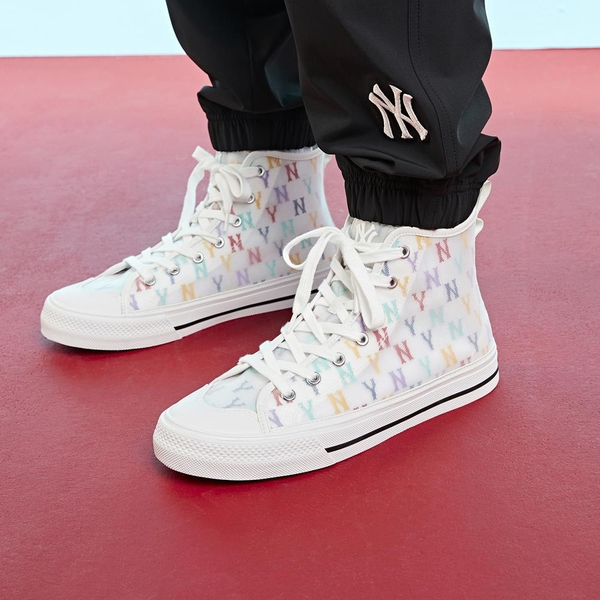Giày MLB Playball High Monogram Mesh New York Yankees Ivory