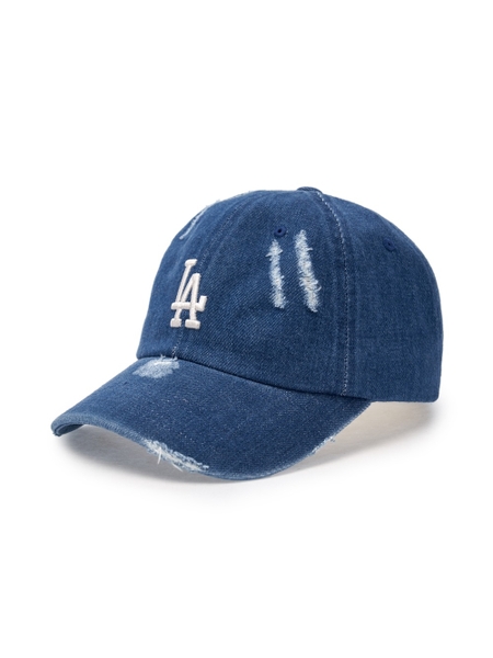 Nón MLB Korea Damaged Washed Denim Unstructured Ball Cap LA Dodgers Indigo