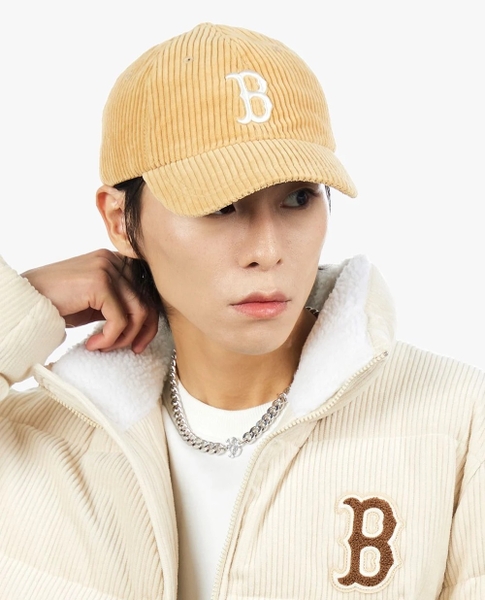 Nón MLB Korea Corduroy Unstructured Ball Cap Boston Red Sox Beige