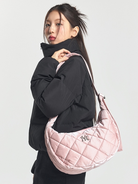 Túi MLB Korea Curve Padded Hobo Bag New York Yankees Pink
