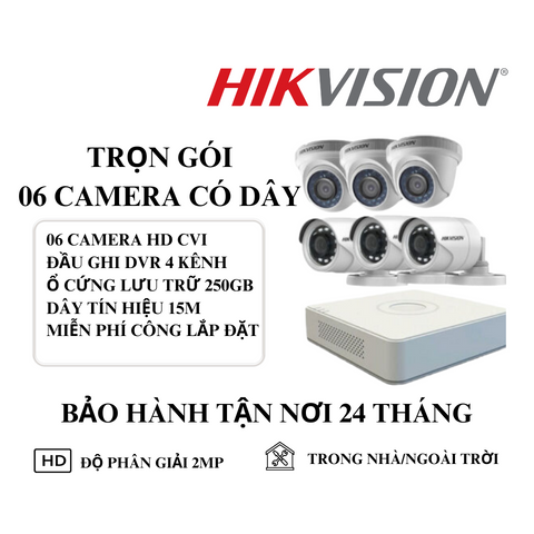 (HIKVISION) Bộ Kit 6 Camera Cố Định Trong Nhà Và Ngoài Trời (2MP)
