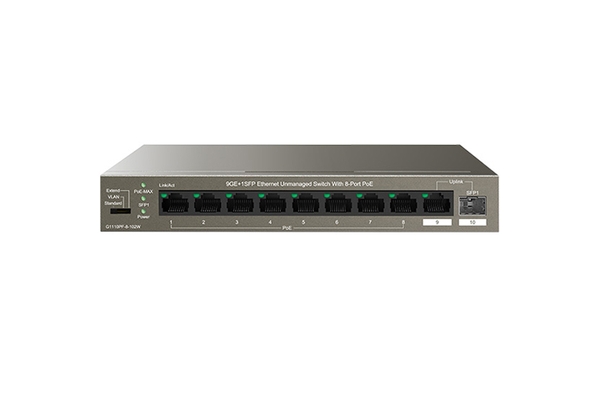 Switch TENDA TEG1110PF-8-102W (9 Gigabit Port Với 8 PoE Port - 1 SFP Port)