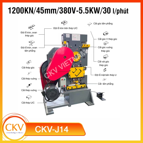 Máy đột, chấn & cắt thép đa năng CKV-J14 5.5KW/380V/1200KN/45mm