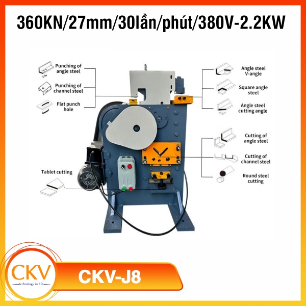Máy đột, chấn & cắt thép đa năng CKV-J8 2.2KW/380V/360KN