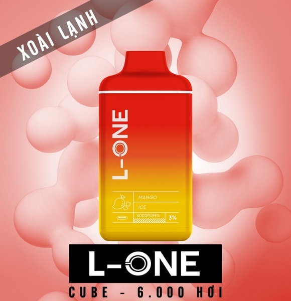 L-ONE Cube 6000 puffs Mango Ice - Xoài Lạnh | 3%-5% | 15ml | 650mAh | USB Type C | Podvn.com