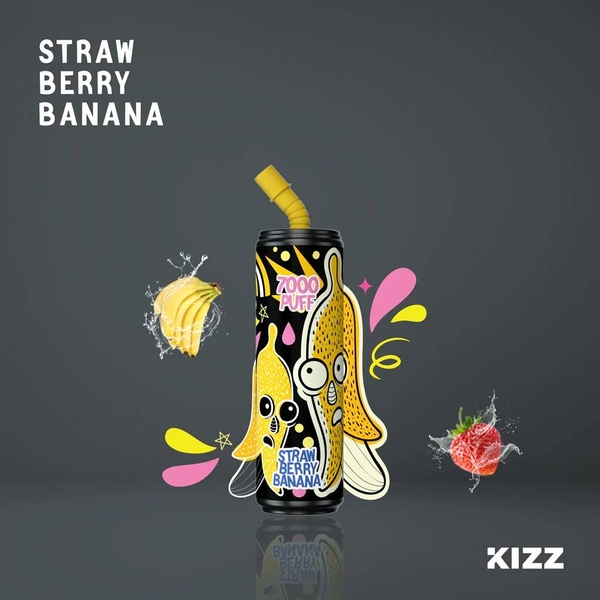 KIZZ Disposabel 7000 puffs Strawberry Banana (dâu chuối) | 2%-3%-5% | 14ml | Mesh coil | 850mAh | USB Type C | vapeland.vn