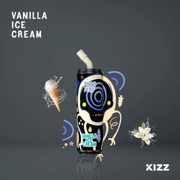 KIZZ Disposabel 7000 puffs Vanilla Ice Cream (kem vani) | 2%-3%-5% | 14ml | Mesh coil | 850mAh | USB Type C | vapeland.vn