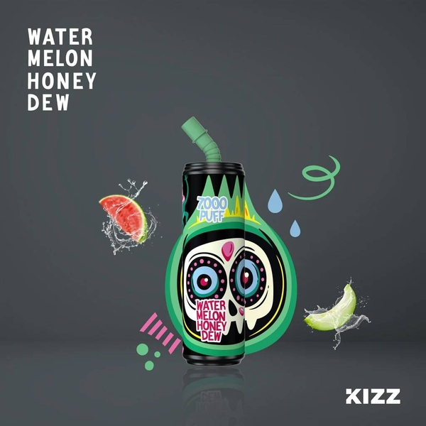 KIZZ Disposabel 7000 puffs Watermelon Honeydew (Dưa hấu dưa gang) | 2%-3%-5% | 14ml | Mesh coil | 850mAh | USB Type C | vapeland.vn