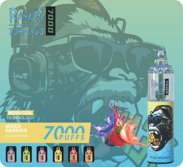 RandM Tornado 7000 puffs (Dâu Tổng Hợp - Mixed Beries) 5% (50mg) | AirFlow Control Disposable Vape | Chính Hãng