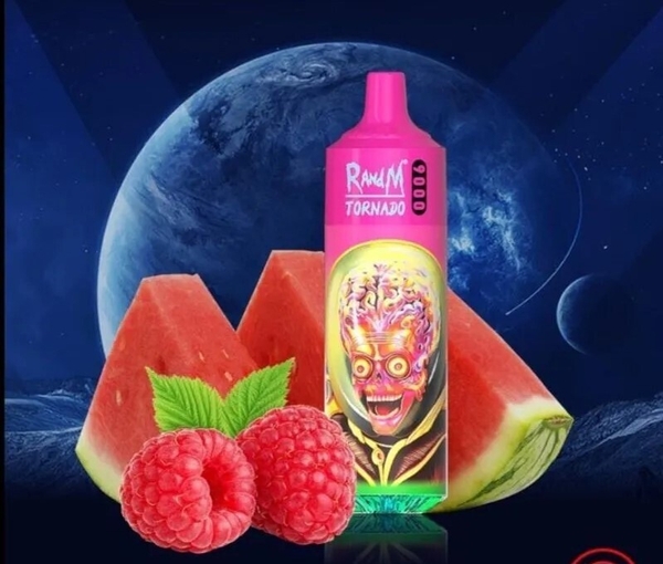 RandM Tornado 9000 puffs Raspberry Watermelon : Mâm xôi dưa hấu | 5% (50mg) | 18ml | RGB | 850mAh | USB Type C | Disposable Vape | Chính Hãng