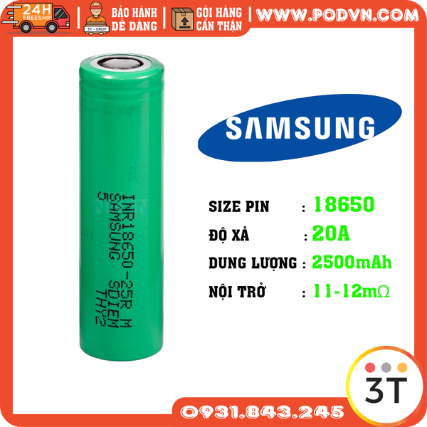 Pin Samsung 25R Vape Li ion INR 18650 20A 2500mah