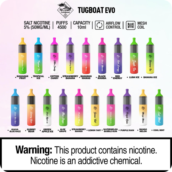 TUGPOD EVO 19 vị 4500 hơi Disposable Vape / 10ml / 5% (50mg) / 850mAh / Mesh Coil