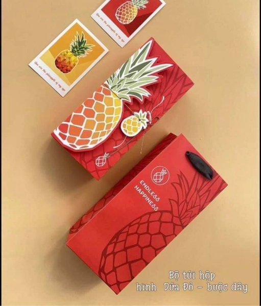 Bộ Túi Hộp Bánh Dứa Đỏ Buộc Dây