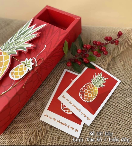 Bộ Túi Hộp Bánh Dứa Đỏ Buộc Dây