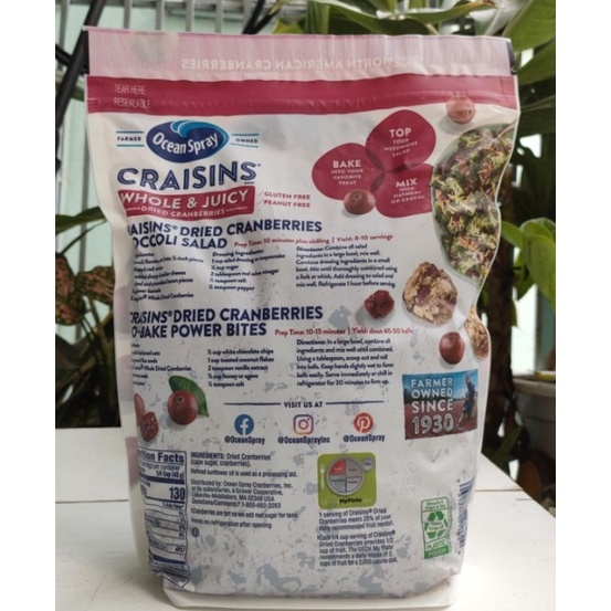 Nam việt quất sấy khô Ocean Spray CRAISINS Dries Cranberries Original 1.81kg của Mỹ