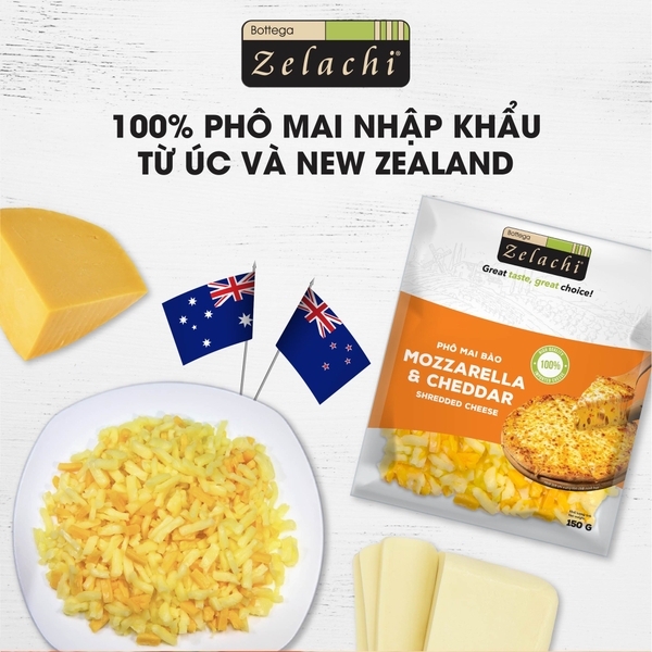 Phô Mai Mozzarella Sợi Mix Cheddar Bottega Zelachi 200G