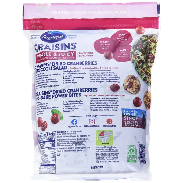 Nam việt quất sấy khô Ocean Spray CRAISINS Dries Cranberries Original 1.81kg của Mỹ