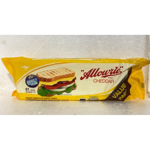 Phô Mai Lát Cheddar Allowrie  1Kg - Cheddar Cheese Slice Allowrie Allowrie (81Lát)