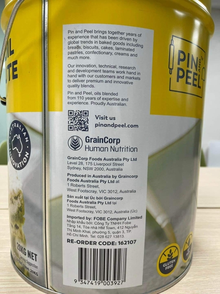 Dầu bơ thay thế BOS Pin And Peel Thùng 20kg | EXP 11.2025