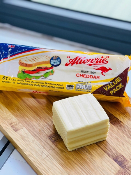 Phô Mai Lát Cheddar Allowrie  1Kg - Cheddar Cheese Slice Allowrie Allowrie (81Lát)