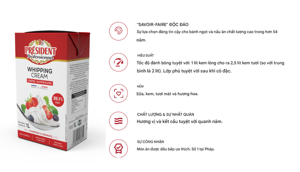Kem Whipping Cream President Pháp 1Lít I Exp 06.01.2026