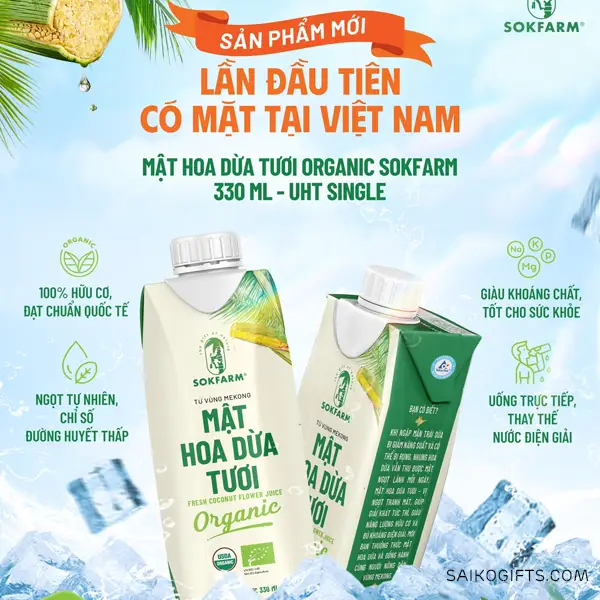Mật Hoa Dừa Tươi Organic Sokfarm 330ml