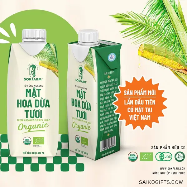 Mật Hoa Dừa Tươi Organic Sokfarm 330ml