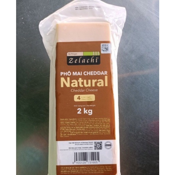 Phô mai Cheddar Natural Zelachi Block 2kg
