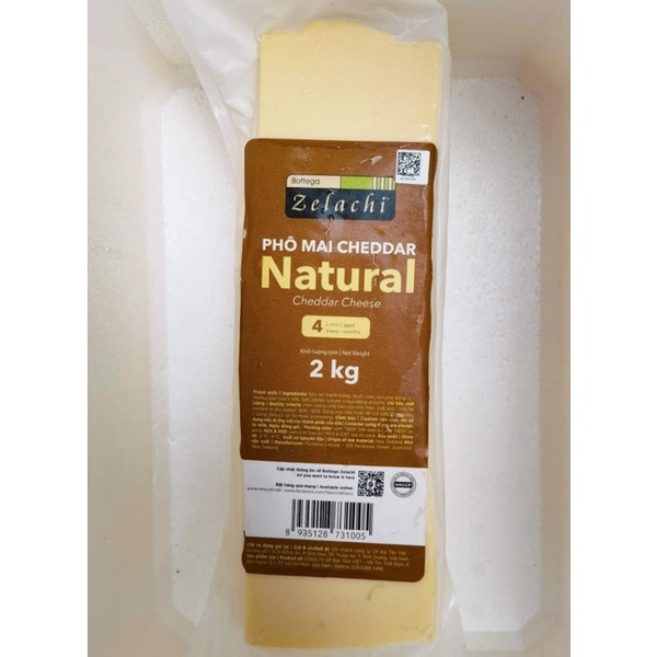 Phô mai Cheddar Natural Zelachi Block 2kg