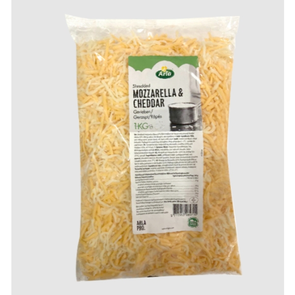 Phô mai mozzarella mix cheddar cheese Arla túi 1kg -  ARLA MOZZARELLA & RED CHEDDAR CHEESE