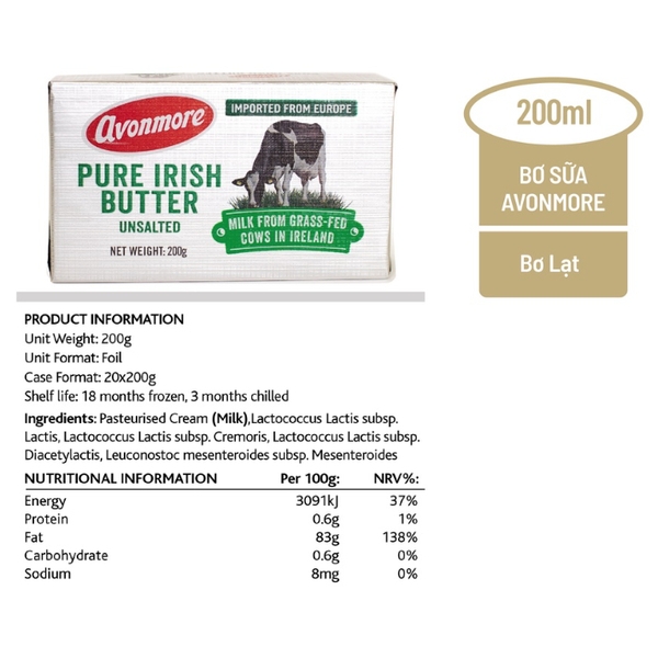 Bơ mặn/lạt cao cấp Avonmore Ireland 200g