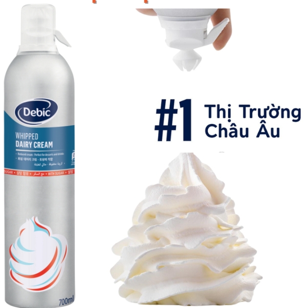 Kem xịt Whipped Cream Debic 700ml - Debic Dairy Cream with Sugar in Spraycan