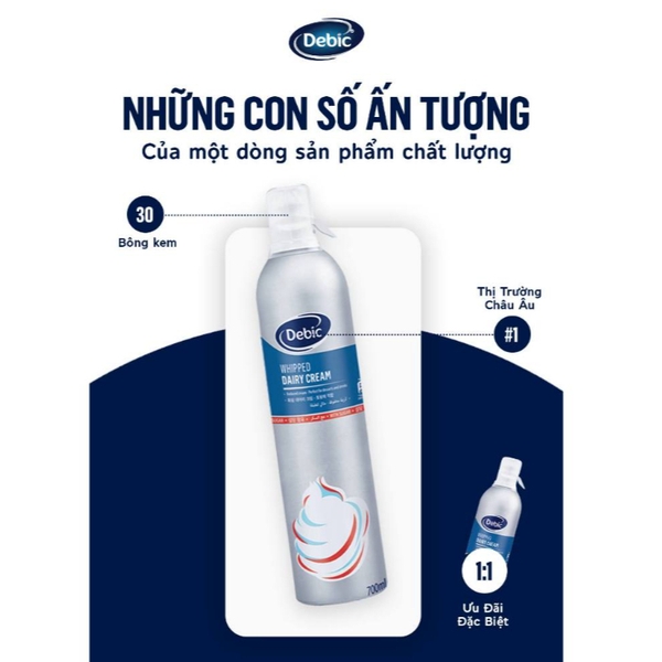 Kem xịt Whipped Cream Debic 700ml - Debic Dairy Cream with Sugar in Spraycan