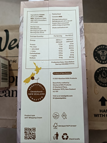 Kem Tươi Whipping Cream Westgold 1Lít