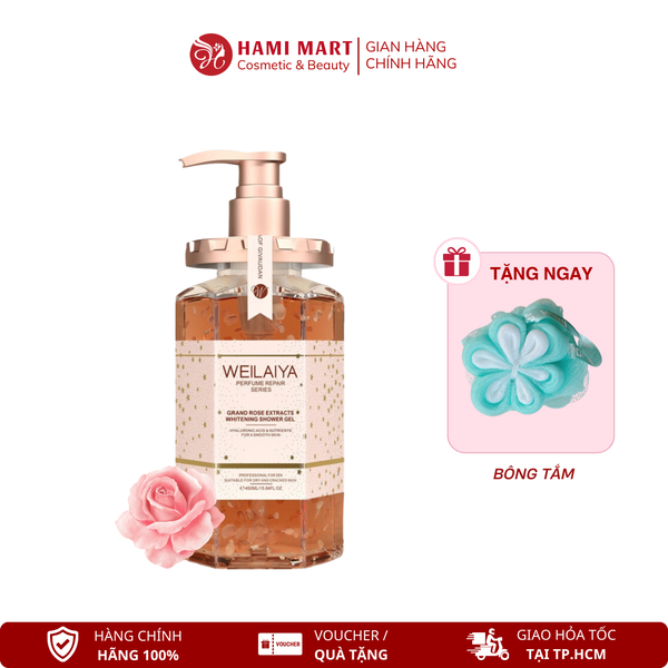 Sữa Tắm Trắng Da Hoa Hồng Damask Weilaiya 450ml + Tặng Bông Tắm