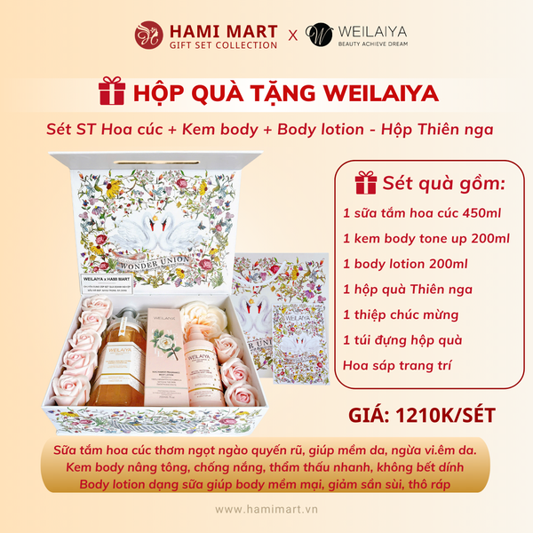 [Hộp Thiên nga] Sét Quà Bodycare VIP (Sữa tắm Hoa cúc + Kem body + Body lotion)